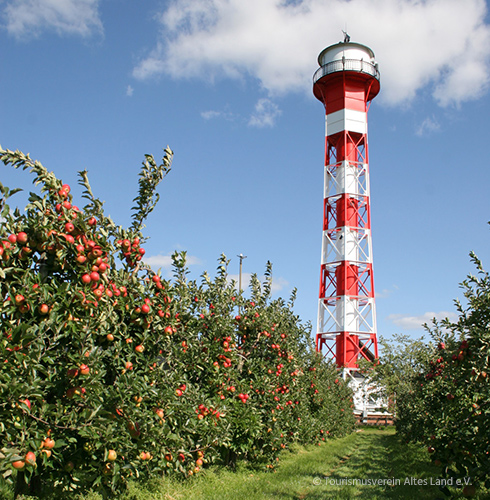 Leuchtturm zwischen Apfelplantagen